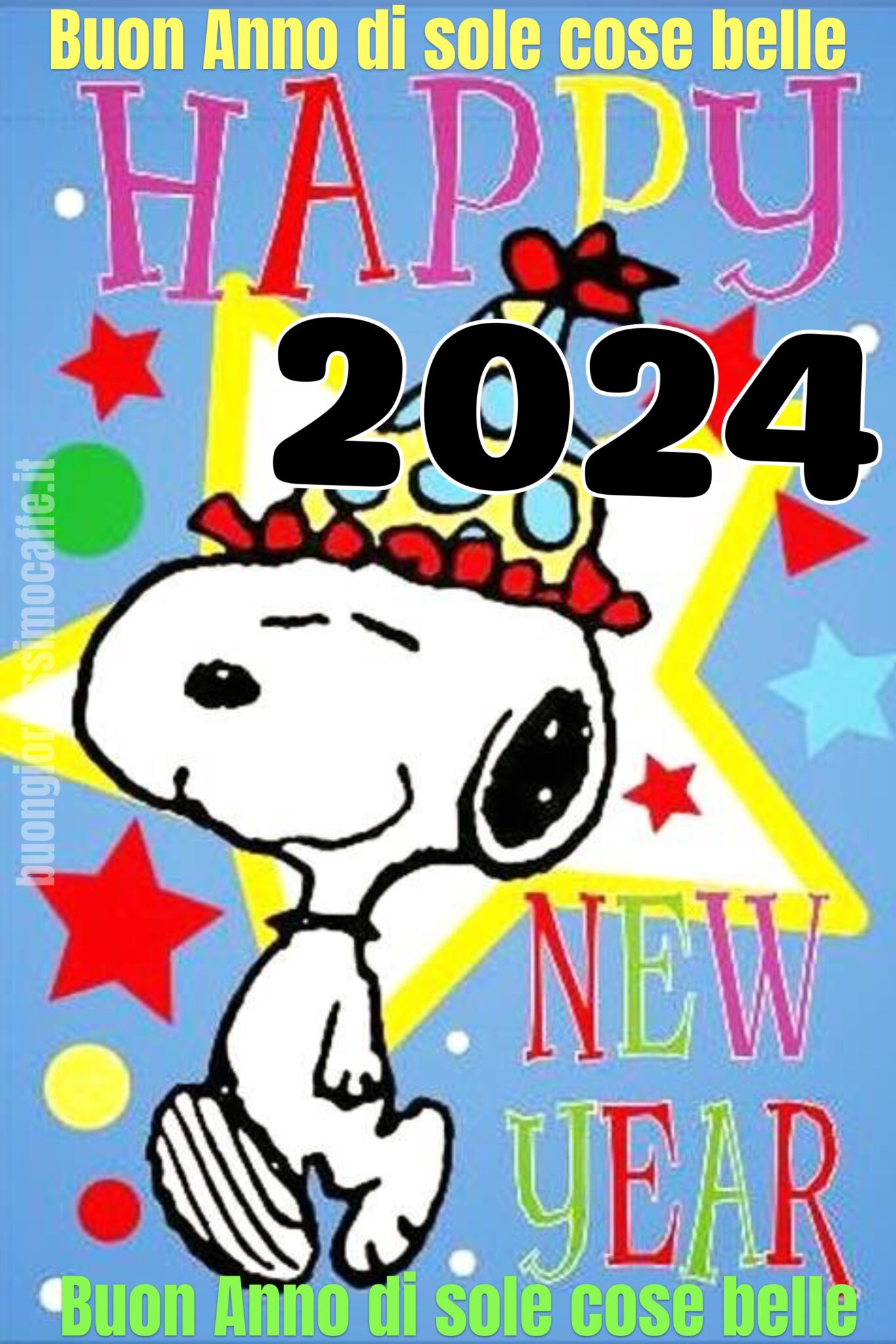 Buon Anno di sole cose belle Snoopy 2024 BuongiornissimoCaffe.it